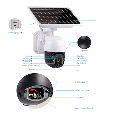 Camera De Supraveghere Wifi Cu Panou Solar Atasat Si Senzor De Miscare